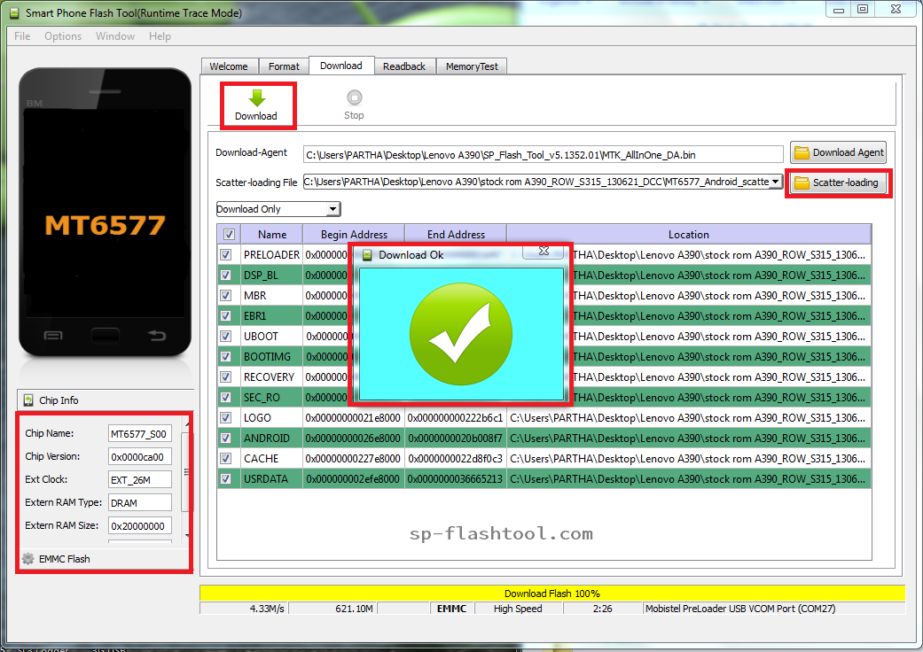 Karbonn A120 flashing tutorial with SP Flash Tool - Step 3